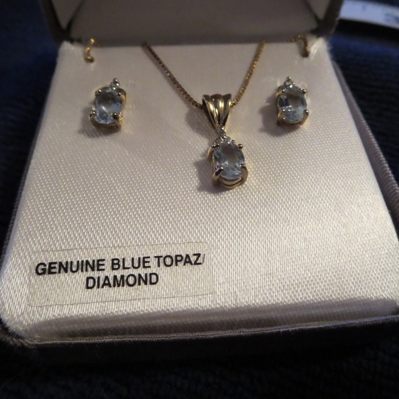 Signature Jewelry - Blue Topez Earring & Necklace Set